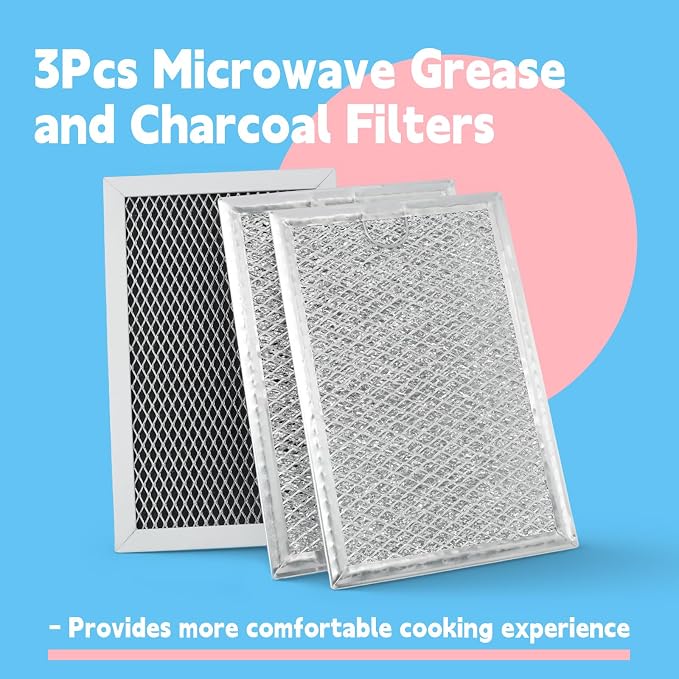 Microwave Grease and Charcoal Filter Set Compatible with GE JVM3160DF8BB JVM3160DF8CC JVM3160DF8WW JVM3160RF8SS JVM1540SM1SS JVM1540SM2SS Microwave Maintenance Kit, Set of 3