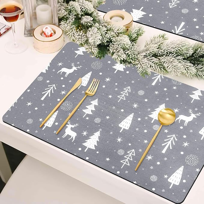 Christmas Dish Drying Mat, 16" x 24" Drying Mat for Kitchen Counter, Super Absorbent Coffee Mats Fits Under Coffee Maker, Kitchen Accessories for Espresso Machine, Gray