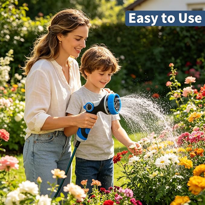 Garden Hose Nozzle with Adjustable 10 Spray Patterns, Thumb Control Ergonomic Hose Sprayer Nozzle, High Pressure Hose Nozzles for Lawn & Plant Watering,Washing Cars & Pet Bathing,Leak-Proof Design | Ergonomic Hose Sprayer Nozzle, High Pressure Hose Noz...