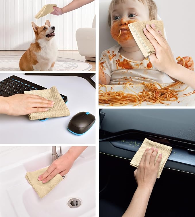 KitchLife Microfiber Cleaning Cloth Roll - Tear-Away Reusable Microfiber Paper Towels, Lint-Free, Washable, 20 Sheets for Kitchen, Car, Dishes, and Sensitive Surfaces (Wheat)