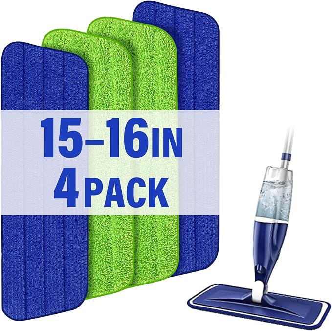 16.5" Microfiber Mop Pads Refills, 4 Pack Reusable Replacement Heads | reusable wet mop refills, machine washable for 14-16 inch spray mops, hardwood floors, dust cleaning & scrubbing