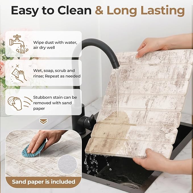 Findosom Stone Dish Drying Mat for Kitchen Counter, 15.7" × 11.8" Foldable Non-Slip Stone Drying Mat with Abstract Pattern, Heat Resistant Diatomaceous Earth Mat for Bath, Dishes, Cups, Beige