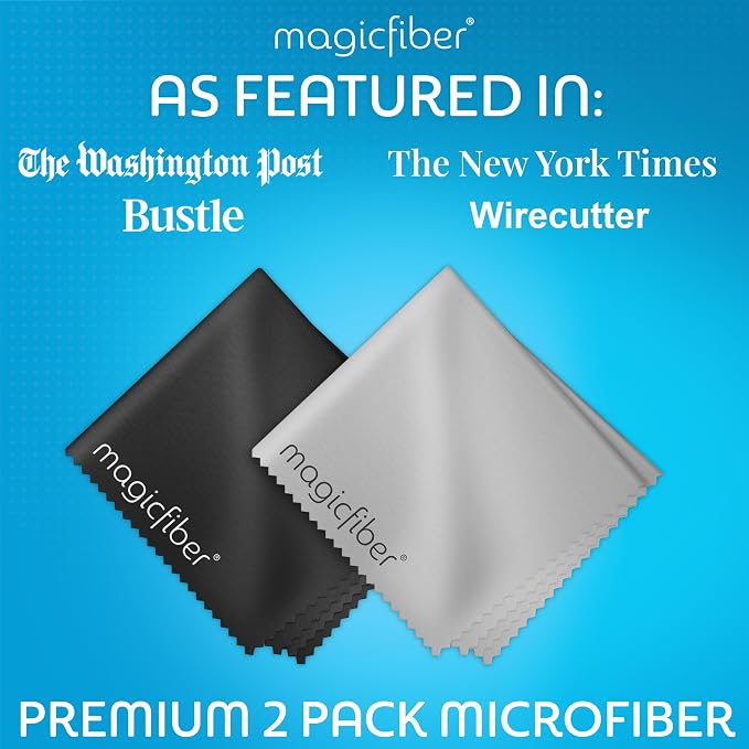 MagicFiber Microfiber Cleaning Cloth, Glasses Cleaner, Eyeglass Wipes, 2pk | Clean Eye Glasses, Lenses, Screens, Cameras, Sunglasses, Watches, Electronics, & More