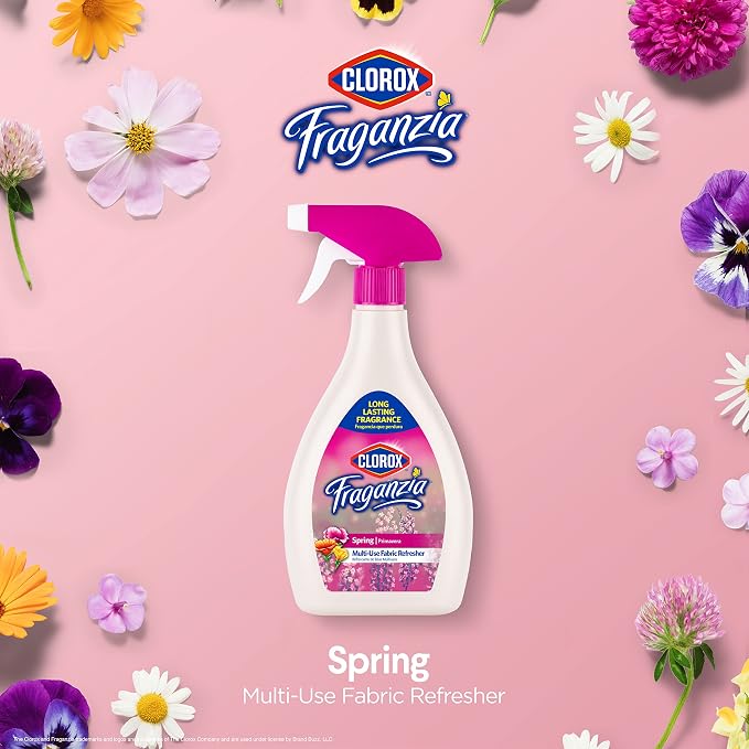 Clorox Fraganzia Refresher Spray, Spring Scent - Multi-Use Fabric and Linen Freshener Spray, Odor Eliminator for Home, Couches, Curtains, and Soft Upholstery, 22 Fl Oz