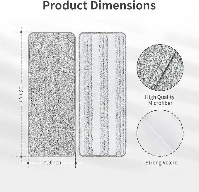 10 Pack Mop Replacement Pads for Joymoop, 13 x 4.9 in Refills | Washable, reusable microfiber pads fit most 11-13-inch flat mops and deliver strong absorption for wet or dry floor cleaning