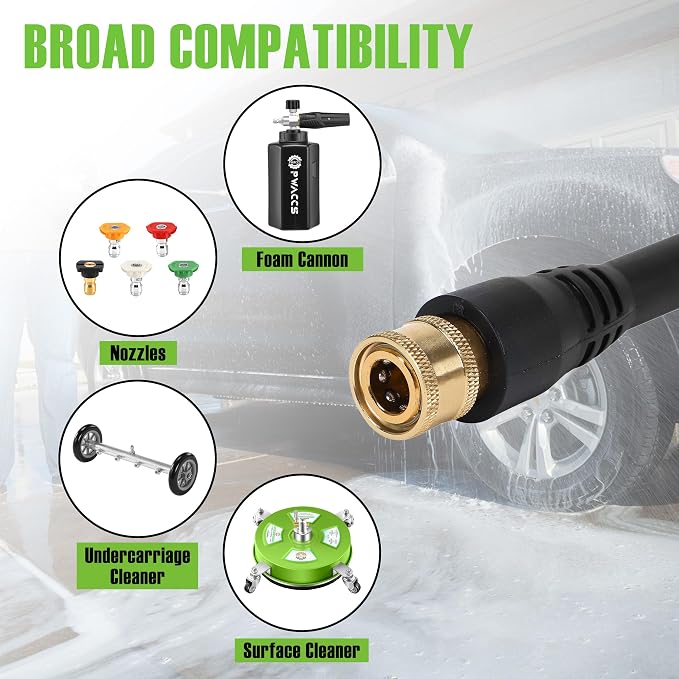 PWACCS Pressure Washer Hose and Gun, 50 FT Power Washer Hose Wand Kit | Pressure Wash Extension Wand, 5 Nozzle Tips, M22-14 Fitting, Compatible with Ryobi, Green Works & Karcher
