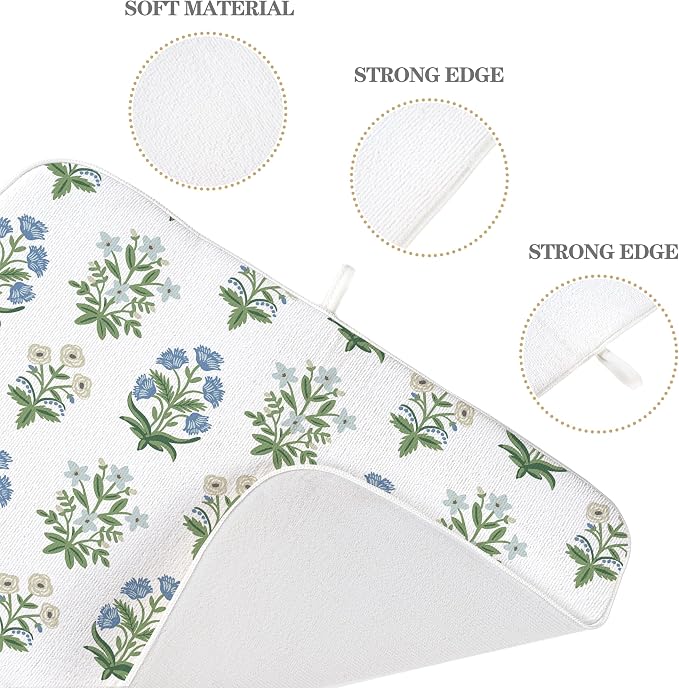Spring Dish Drying Mat 18x24 Inches For Kitchen Counter Absorbent Floral 4 Kitchen Decoration Summer Floral Drying Mat For Home Kitchen,Dining Room,Office Decoration