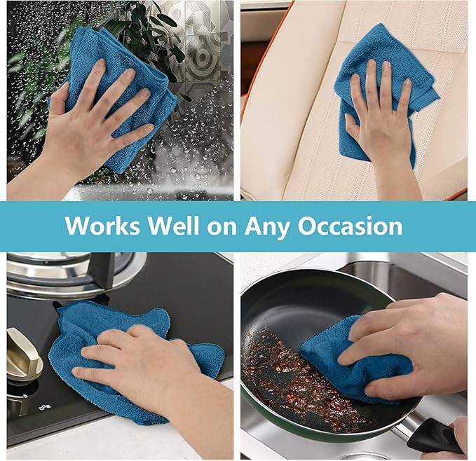 HOMEXCEL 50PK Microfiber Cleaning Cloth, Cleaning Rag for Home, 11.5x11.5in | Reusable, Lint Free, Scratch-Free and Highly Absorbent Towels for Kitchen, Window and Glass, Cars, Navy Blue