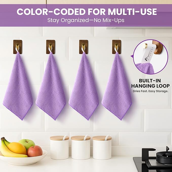 SIFANGKE Microfiber Cleaning Cloth, 12 Pack Purple Cleaning Rags for Housekeeping, Reusable Microfiber Towels for Car, Kitchen, Bathroom and Household Cleaning Supplies, 11.8"X11.8"
