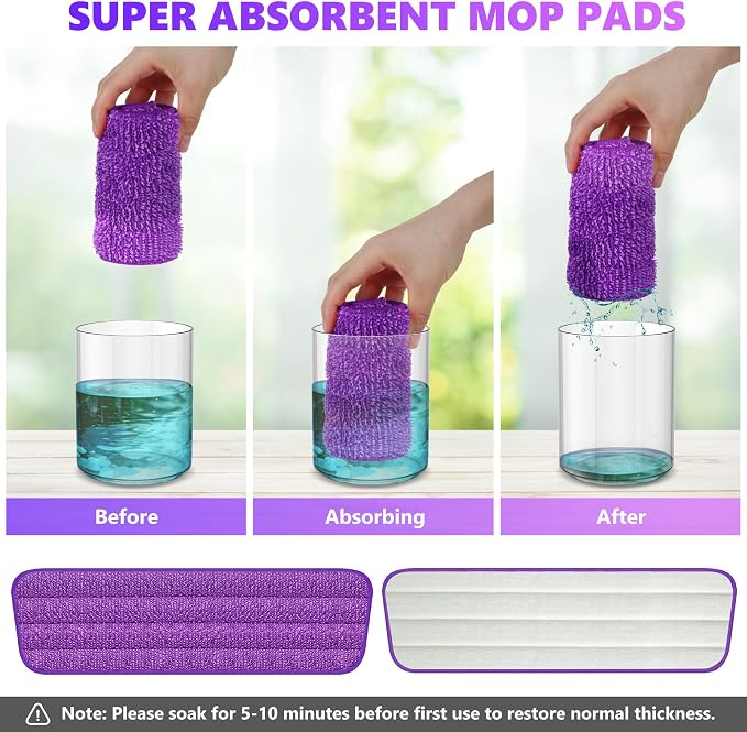 Reusable Mop Pads Compatible with Swiffer PowerMop, Microfiber Pads Refills for 13''-15'' Spray Mop, Wood Floor Replacement Refill Machine Washable for Multi-Surface Floor Cleaning, 6 Pack