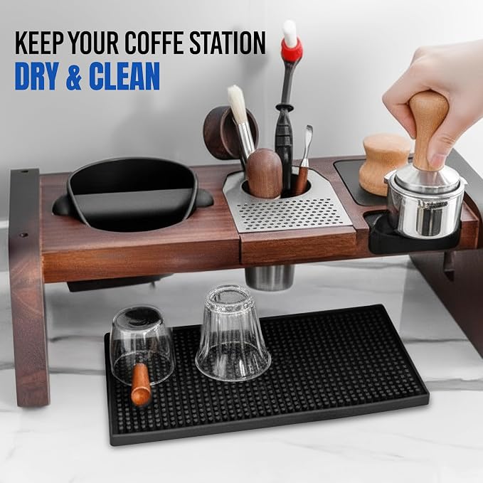 Standard Rubber Bar Mat for Countertop 12"x6", Non-Slip & Spill Protection, Ideal for Bartending, Coffe Station, Cocktail Mixing & Dish Drying, Kitchen & Restaurants (Black, Pack of 1)