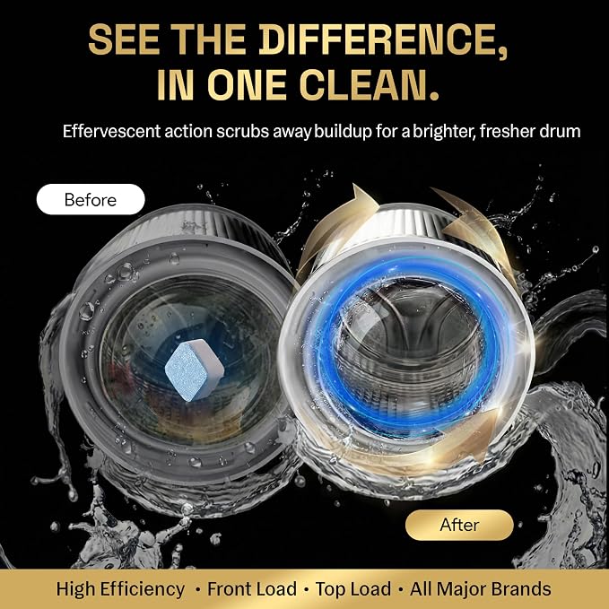 Zyro Washing Machine Cleaner Tablets – 24 Pack | Deep Cleaning Washer Cleaner & Descaler | Cleans Drum, Tub Seal & Gasket | HE Front Load & Top Load Washer | 1 Year Supply