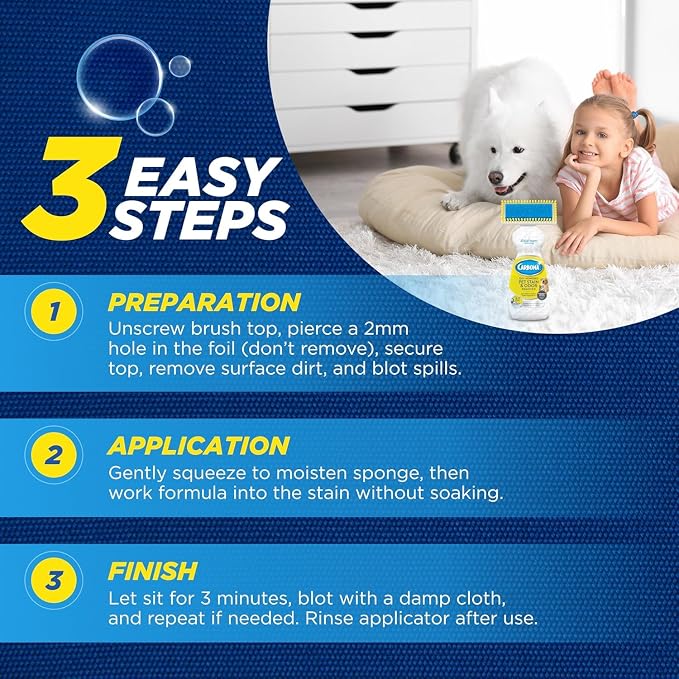Carbona Oxy-Powered Pet Stain & Odor Remover, 2-in-1 Foaming Carpet Cleaner with Built-In Brush, Targets Urine, Vomit, Mud Messes from Dogs, Cats, 13.5 Oz (Pack of 3)