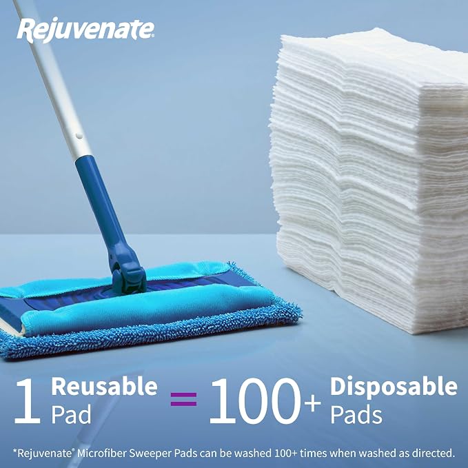 Rejuvenate Microfiber Sweeper Pads, Fit Swiffer Sweeper Mops for A Sustainable Alternative to Disposable Cleaning Pads, Trap Dirt, Dust and Hair and Remove Dirt and Grime, 5 Count