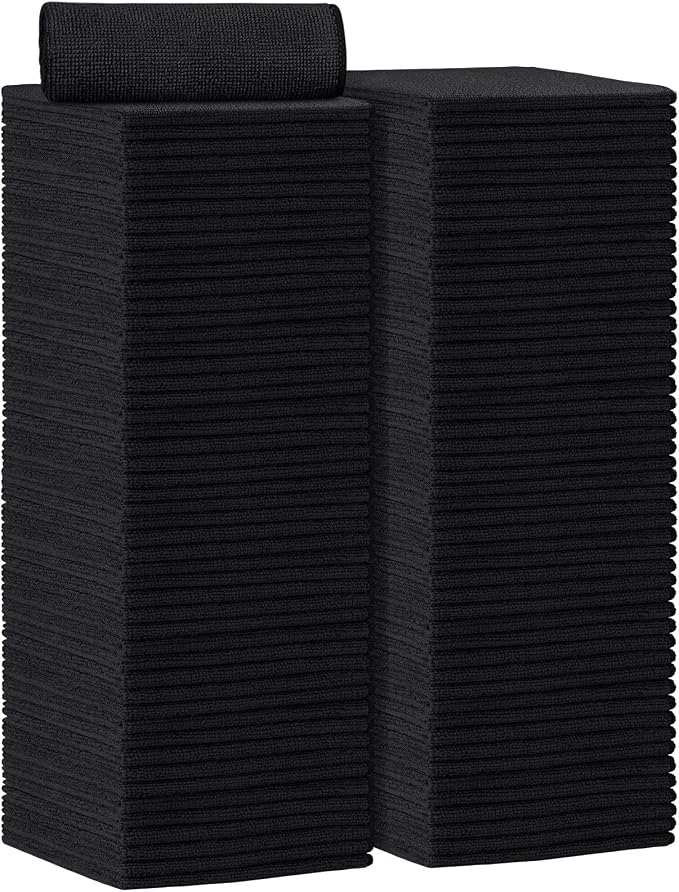AIDEA Black Microfiber Cleaning Cloth-100PK, Reusable Cleaning Rags 12"x12" | Microfiber Towels for Cars Lint Free, Absorbent Microfiber Towels, Kitchen Towels Dusting Cloth Dish Rags, Cleaning Supplies
