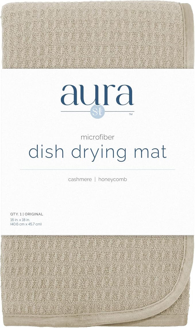 S&T INC. Dish Drying Mat, 16” x 18”, Absorbent Microfiber Kitchen Counter Mat, Dish Drying Pad for Dishes, Utensils, Pots and Pans, Large, Pure Cashmere