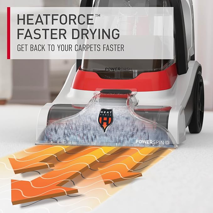 Hoover PowerDash Pet+ Compact Carpet Cleaner, Lightweight Carpet Shampooer | Heatforce Faster Drying, Pet Brush Roll, Use with a Carpet Cleaner Solution for a Bright, Refreshed Home