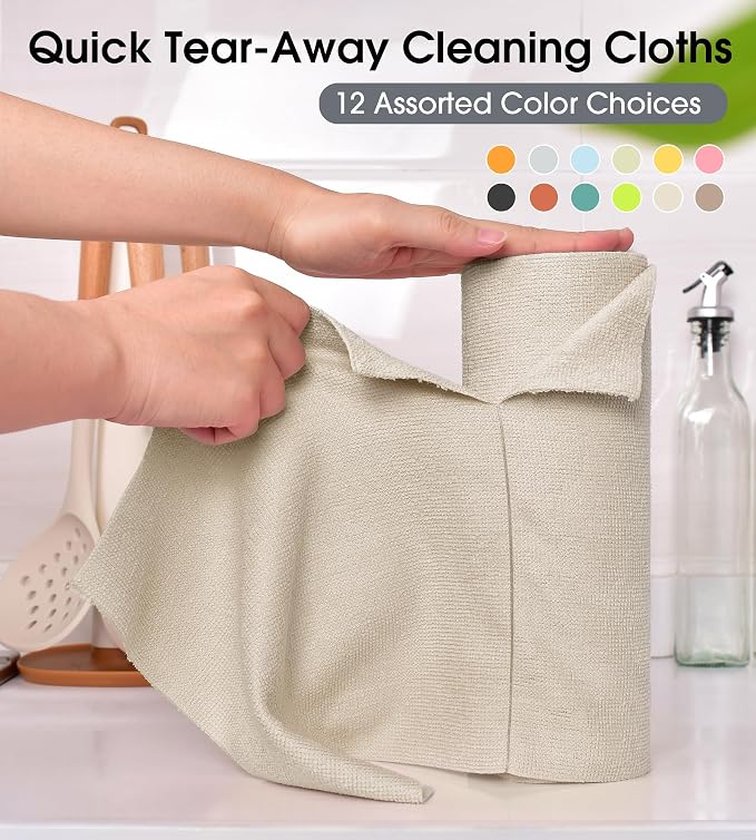 KitchLife Microfiber Cleaning Cloth Roll - Tear-Away Reusable Microfiber Paper Towels, Lint-Free, Washable, 20 Sheets for Kitchen, Car, Dishes, and Sensitive Surfaces (Sand Beige)