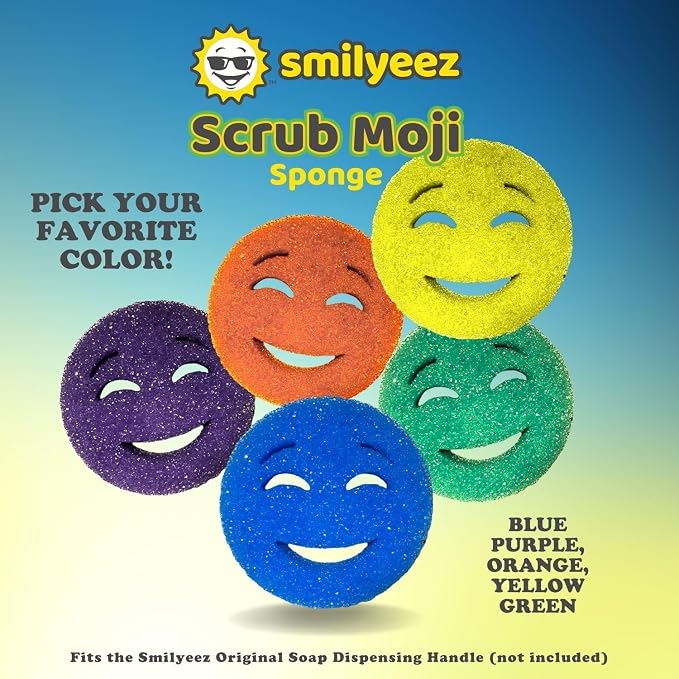 Smilyeez Scrub Moji Duo Scrubbing Sponge (Set of 3) Dual-Sided Scrub Sponges Multipurpose Sponge Scratch-Free Stain and Odor Resistant