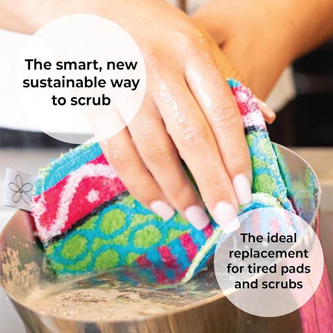 Skoy Scrub, 8-Pack Reusable, Non-Scratching Dish Scrubber for Kitchen and Household Cleaning, Planet-Friendly, Dishwasher Safe Soft Scrub, Monochromatic Colors
