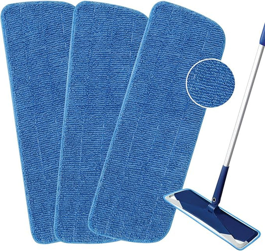 3 Pack Microfiber Mop Pads Replacement for Wet/Dry Mops Floor Cleaning Reusable Mopping Pads Refills for Spray Mops Compatible with Bona Floors Care System and Any Microfiber Flat Spray Mop