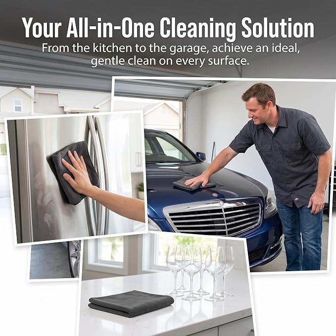 Genie Magic Cleaning Cloth, 6 Pack Microfiber Magic Cloth for Windows & Glass, Lint-Free Reusable Cleaning Rag for Mirrors, Cars & Stainless Steel，6