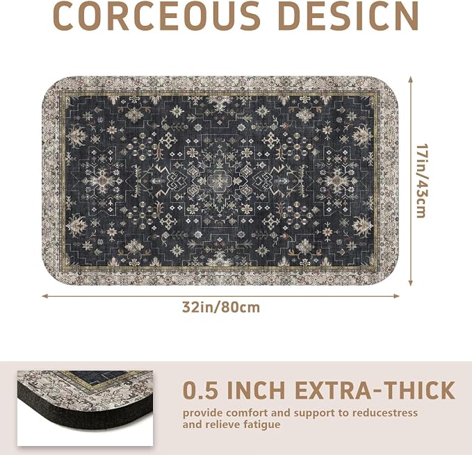 Dish Drying Mat, Vintage Rustic Boho Kitchen Dishes Absorbent Pad, 17x32in | Eco-friendly diatomite with non-slip rubber backing. Super absorbent mat for kitchen counters, coffee bars & sinks