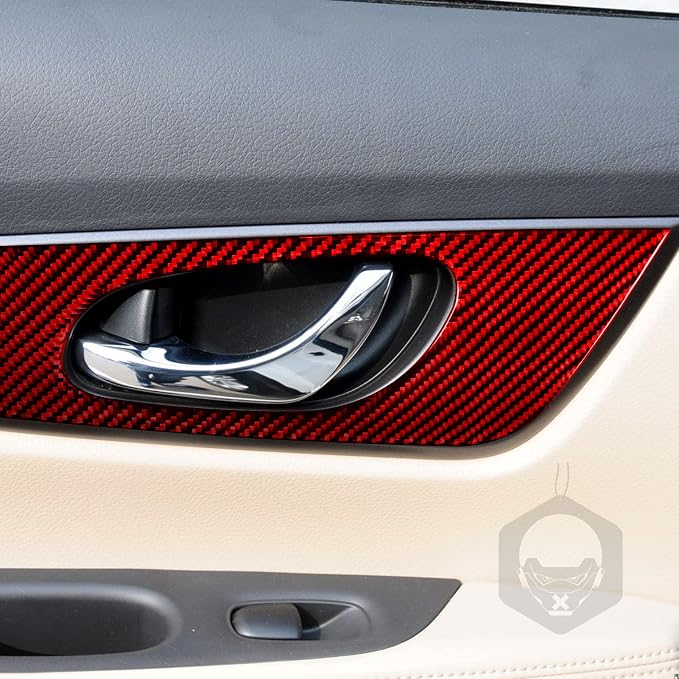 Red Real Carbon Fiber Trim for Nissan Rogue Accessories | for 2014-2020 / Rogue Sport 2017-2022 Inner Door Pull Handle Panel Sticker Interior Thick Overlay Decal