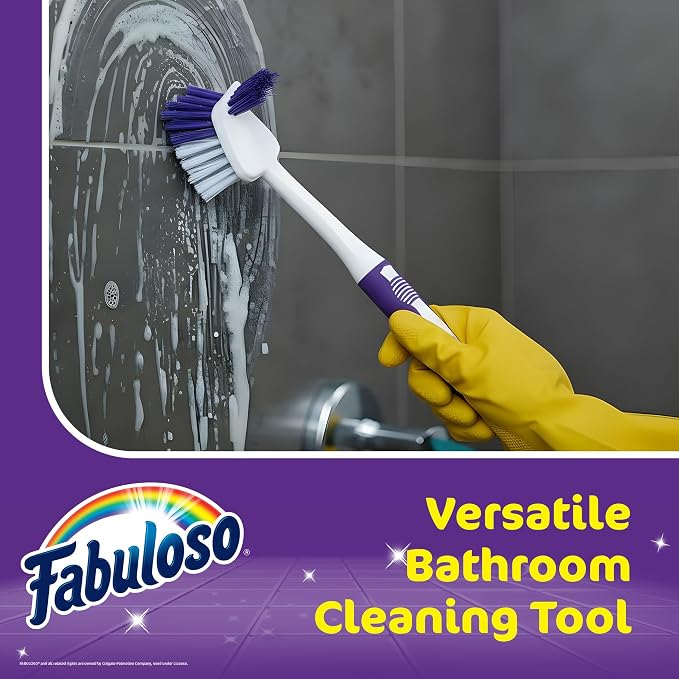 Fabuloso Long Tile Brush with Spot Scrubber, White and Purple, 11 Inch