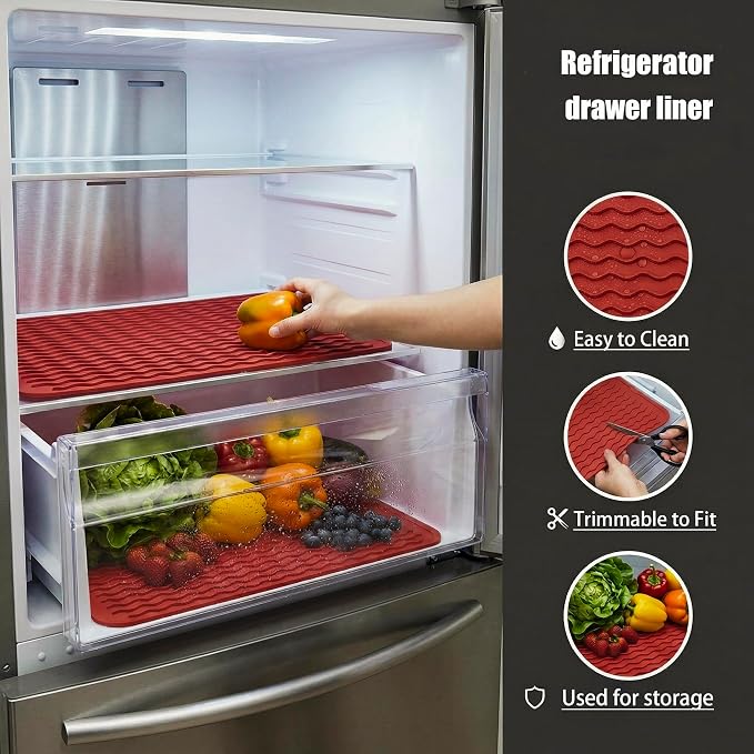 MicoYang Silicone Dish Drying Mat — Quick-Dry Ridges Counter & Sink Pad, Heat-Resistant Trivet to 450°F, Non-Slip & Dishwasher Safe, Roll-Up Storage, 18 Colors & 9 Sizes (Red, 16"×12")