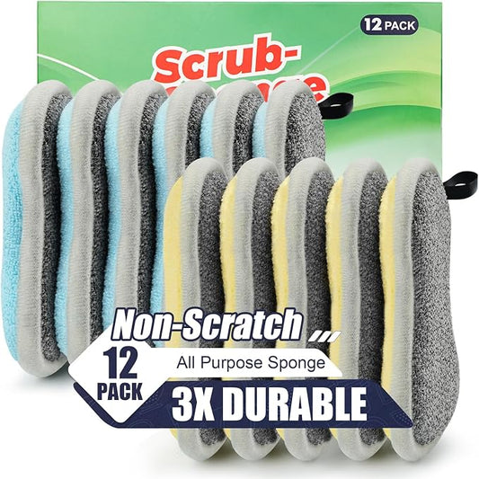 Dual Sided All-Purpose Sponges Kitchen,Dish Sponge for Washing Dishes Cleaning Kitchen,Non Scratch,Rough Scrubbers for Non-Stick Cookware, Soft Microfiber Scrub for Dishes(12 Pack)