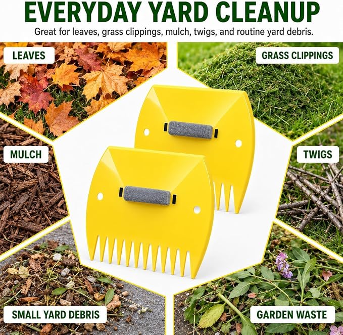 Leaf Scoops Hand Rakes, Leaf Claws & Leaf Grabbers for Yard Work with Adult & Kids Garden Gloves, Soft Handle Covers, Family Yard Cleanup Kit for Leaves and Grass Clippings