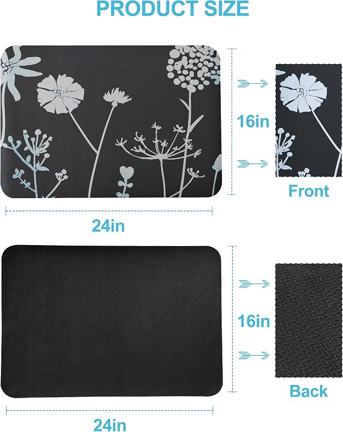 Dish Drying Mat for Kitchen Counter, 16"x24" Dish Drying Pad with Non-slip Rubber Backed, Hide Stain Anti Absorbent for Kitchen Counter, Drying Mat for Coffee Machine Dish Rack (Gray Daisy)