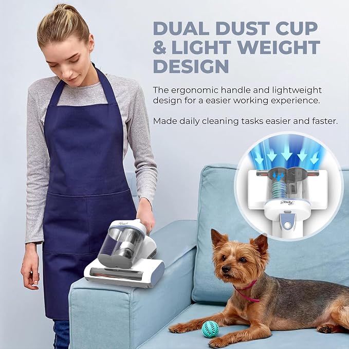 Rosewill Mattress Vacuum Cleaner: UV-C Light & High Heating Tech, 350W 13Kpa Strong Suction, Deep Cleaning Bed Handheld Vacuums for Sofa/Bed/Pet Hair, Corded - Sky Blue