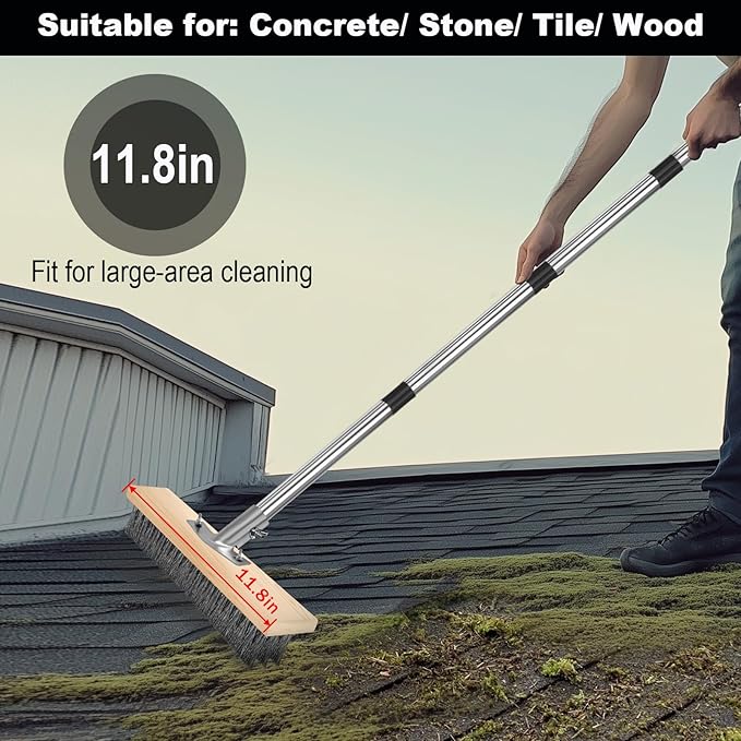 Wire Scrub Brushes with 65in Handle for Concrete Pavers Moss Remover | Heavy Duty Wire Broom, Crack Weeder Puller for Outdoor Deck Patios Walkways Floor Cleaning, Detachable Long Handle
