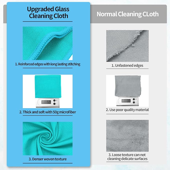 Microfiber Cleaning Cloth - 10 Pack Glasses Cleaning Cloth, 16" x 14" Window Cleaning Rags, Streak Free Lint Free Polishing Cloths Wipes for Eye Glass, Stainless Steel, Windshield, Turquoise
