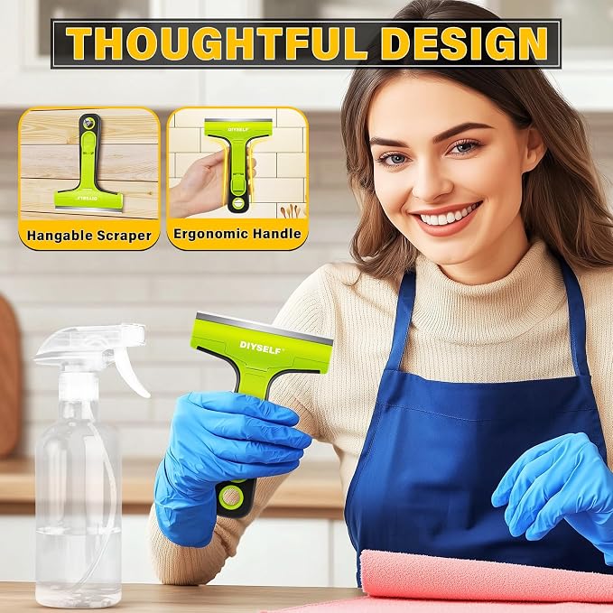 DIYSELF Razor Blade Scraper, 4 Inch Razor Blade Tool with 10 Blades | Razor Scraper Tool, Glass Scraper for Cleaning, Glass Stove Top Scraper, Window Scraper, Paint, Cooktop, Oven Scraper, Green
