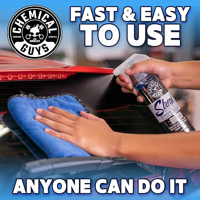 Chemical Guys Streak Free Window Clean Auto Glass Cleaner Bundle with Waffle Weave Microfiber Towel, Ammonia Free Spray Safe for Tinted Windows, Mirrors, Touchscreens and Plastics, 16 fl oz
