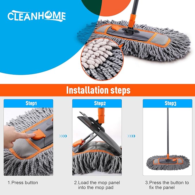 CLEANHOME Microfiber Dust Mop Replacement Pads for Hardwood Floor Cleaning | 3 Packs, Washable and Reusable Chenille Mop Pads