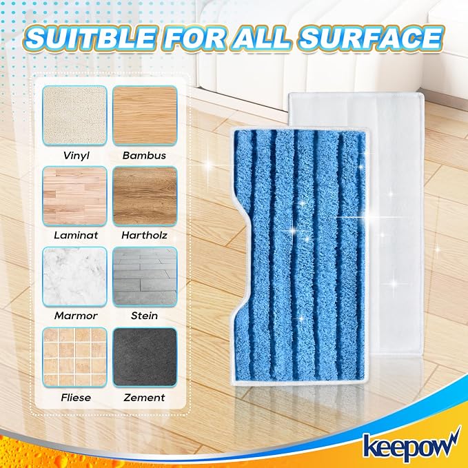 KEEPOW Replacement Pads Refills Compatible with Shark Vac Mop VM252 VM401 | Reusable Mop Vac Pads for VM180 VM250 VM200 VC205 QM250 VM190, Hardwood Floor Mop Pad, Blue (1+2+3 Pads)