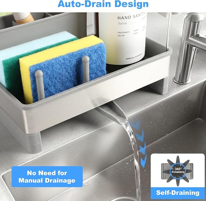 Sponge Holder for Kitchen Sink Caddy Organizer, Dish Brush Holder | Stainless Steel Sponge Caddy for Kitchen Countertop Organizer, Rustproof Dish Soap and Sponge Rack with Dishcloth Drying Rack