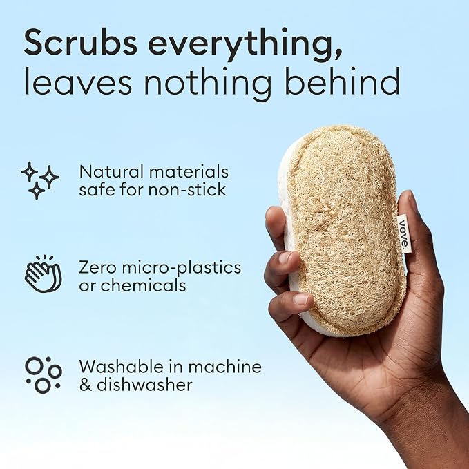 Vove Scrub Sponges, 8 Pack - Loofah & Cellulose Sponges with Cotton, Natural Eco Friendly Kitchen & Dish Sponges, Scouring Scrubbers for Household Cleaning, FSC-Certified Packaging
