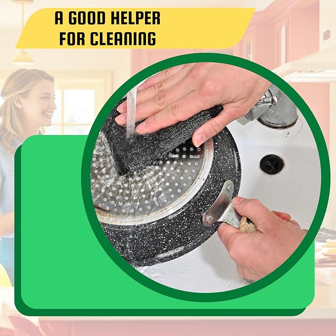 Steel Wool Scrub Sponges, Non Scratch Kitchen Dish Scrubbers | 12 Pack Black Reusable Gentle Cleaning Sponges for Pots, Pans, Cookware, No Scratches on Stainless & Non-Stick Surfaces
