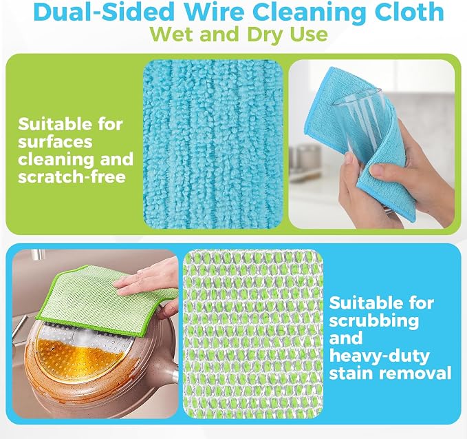 AIDEA Non Scratch Wire Dishcloth 24PK, Upgraded Wire Dishwashing Rag for Kitchen, Dual Sided, Dish Cloths for Washing Dishes, Cleaning Pads Steel Scrubber for Cookware, Sinks, Dishes, Stove Tops,7"×8"