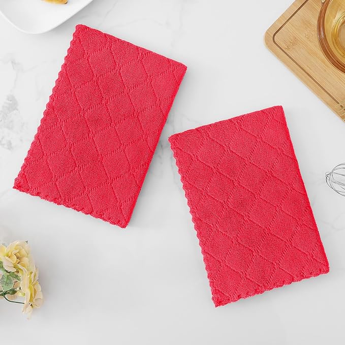 Homaxy 12 Pack Dish Towels for Kitchen (13 x 19 Inches, Red), Super Soft and Absorbent Coral Velvet Dish Cloths for Washing Dishes, Nonstick Oil Fast Drying Microfiber Cleaning Cloth