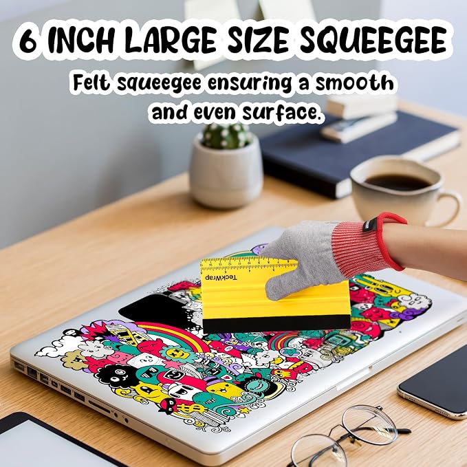 TECKWRAP Felt Squeegee Scraper Tool for Vinyl, Yellow, 6"x2.9" | For Vinyl, Decals, Inkjet Sticker Paper, and Wallpaper, Scratch-Free Application