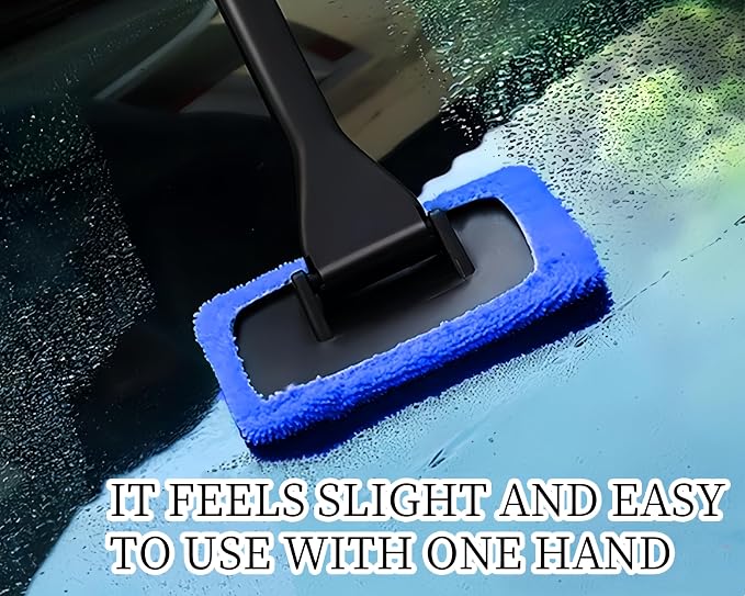 6PCS Windshield Cleaning Tool Car Window Cleaner with 5 Reusable and Washable Microfiber Pads and Extendable Handle Auto Inside Glass Wiper Kit Green (Blue)