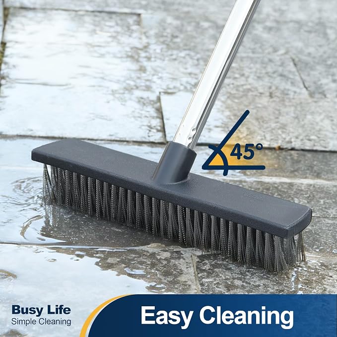 Yocada Stainless Steel Wire Scrub Brush with 65" Long Handle Heavy Duty | Outdoor Wire Metal Brush Scrubber Broom for Deck Crack Patio Pavement Sidewalk Driveway Moss Remover
