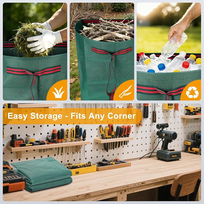 Reusable Yard Waste Bags, Waterproof, Heavy-Duty, Collapsible,2-Pack 53-Gal | Lightweight Leaf Collection Bags , Reinforced Handles, Ideal for Leaves, Grass Clippings & Garden Debris