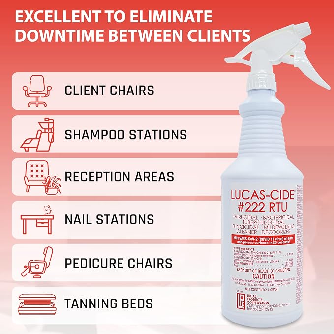 LUCAS-CIDE #222 RTU Hospital-Grade Salon and Spa 60 Second Disinfectant 32 Fl Oz